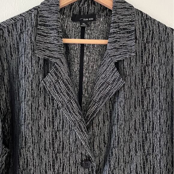 Vtg 90s SUN KIM Black White Patterned Jacquard Button Up Blazer Jacket Sz XL USA - Picture 9 of 14